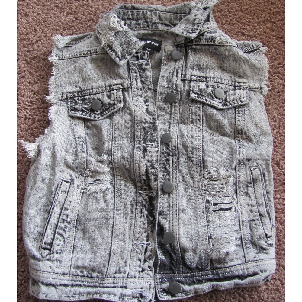 Joe Boxer Distressed Ripped Light Gray Denim Vest